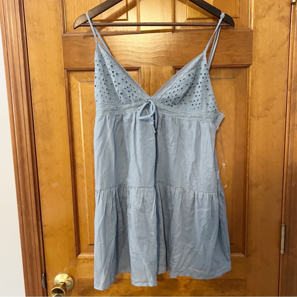 Your Favorite by PacSun Babydoll Dress Womens Size Medium Blue Eyelet Flowy Mini